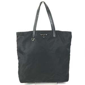 PRADA Prada Triangle Logo Plaque Tote Bag Shoulder Vertical Leather Nylon Men...